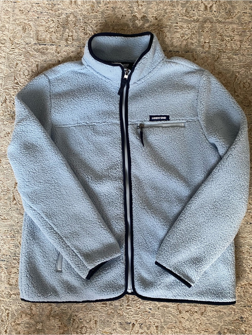 Lands' End Light Blue Sherpa Fleece Jacket with Navy Trim